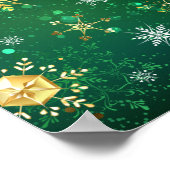 Goldene Schneeflocken im grünen Hintergrund Poster (Ecke)