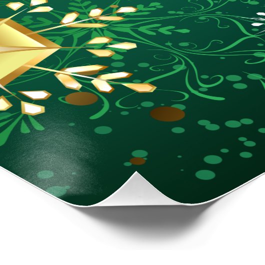 Goldene Schneeflocken im grünen Hintergrund Poster (Ecke)