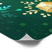 Goldene Schneeflocken im grünen Hintergrund Poster (Ecke)