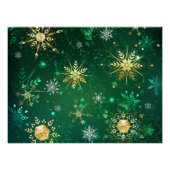 Goldene Schneeflocken im grünen Hintergrund Poster (Vorderseite)