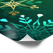 Goldene Schneeflocken im grünen Hintergrund Poster (Ecke)