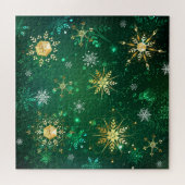 Goldene Schneeflocken im grünen Hintergrund Puzzle (Horizontal)