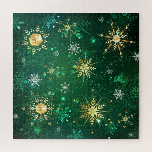 Goldene Schneeflocken im grünen Hintergrund Puzzle (Horizontal)