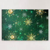 Goldene Schneeflocken im grünen Hintergrund Puzzle (Horizontal)