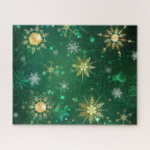 Goldene Schneeflocken im grünen Hintergrund Puzzle (Horizontal)