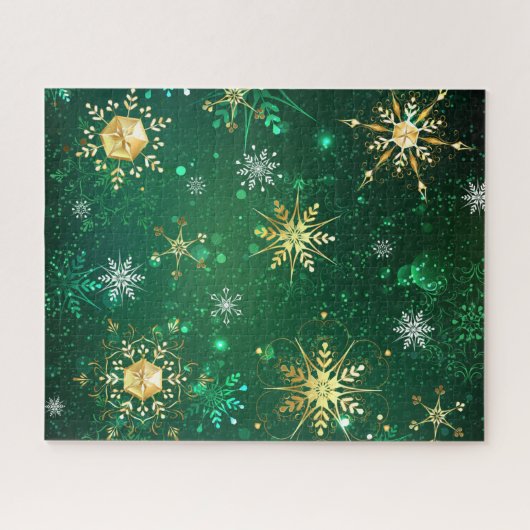 Goldene Schneeflocken im grünen Hintergrund Puzzle (Horizontal)