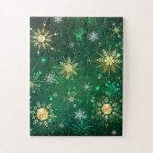 Goldene Schneeflocken im grünen Hintergrund Puzzle (Vertikal)