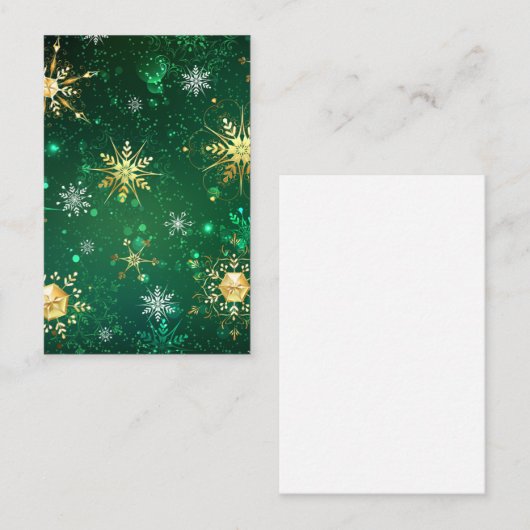 Goldene Schneeflocken im grünen Hintergrund Rabattkarte (Vorne/Hinten)
