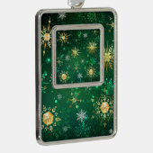 Goldene Schneeflocken im grünen Hintergrund Rahmen-Ornament Silber (Rechts)