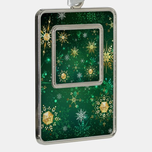 Goldene Schneeflocken im grünen Hintergrund Rahmen-Ornament Silber (Rechts)