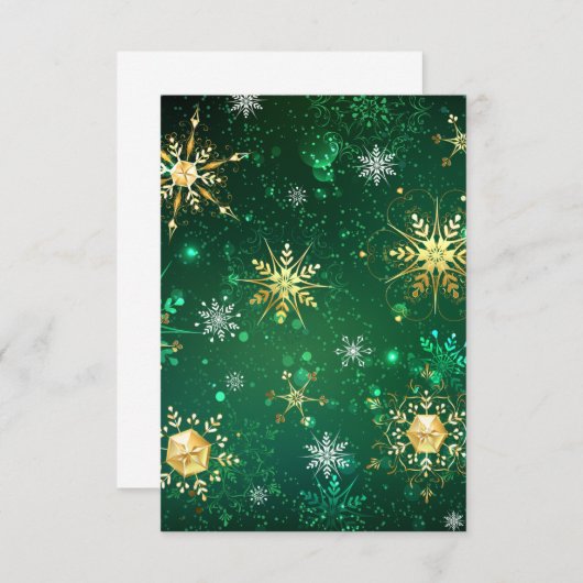 Goldene Schneeflocken im grünen Hintergrund RSVP Karte (Vorne/Hinten)