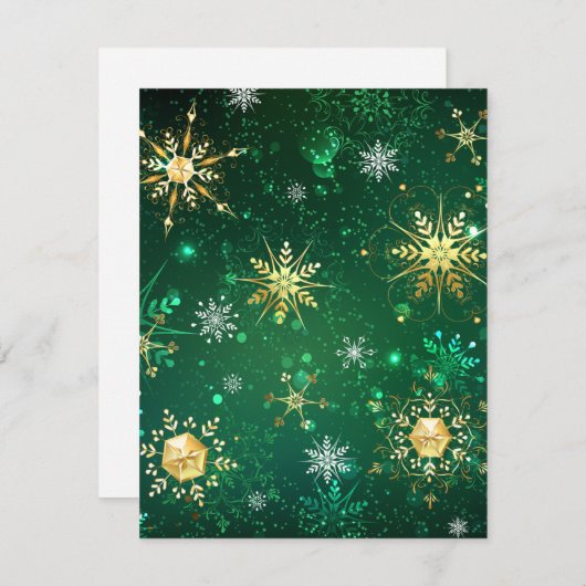 Goldene Schneeflocken im grünen Hintergrund RSVP Karte (Vorne/Hinten)