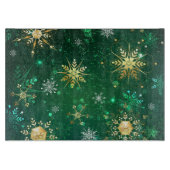 Goldene Schneeflocken im grünen Hintergrund Schneidebrett (Vorderseite)
