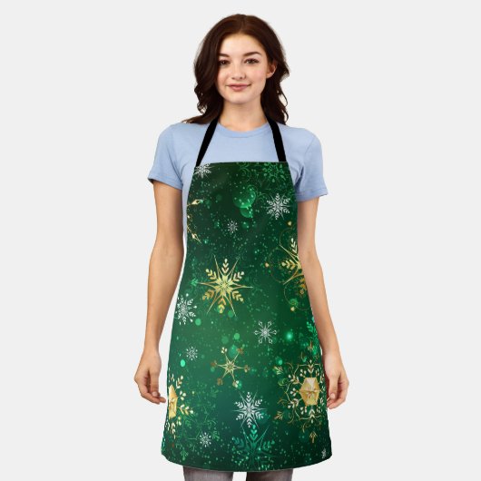 Goldene Schneeflocken im grünen Hintergrund Schürze (Getragen)