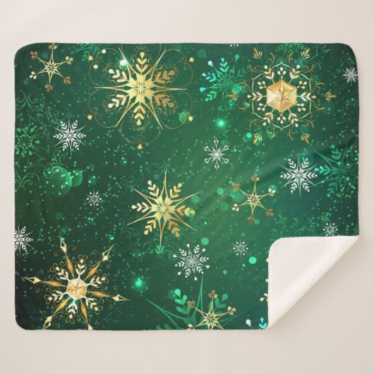 Goldene Schneeflocken im grünen Hintergrund Sherpadecke (Vorderseite (Horizontal))
