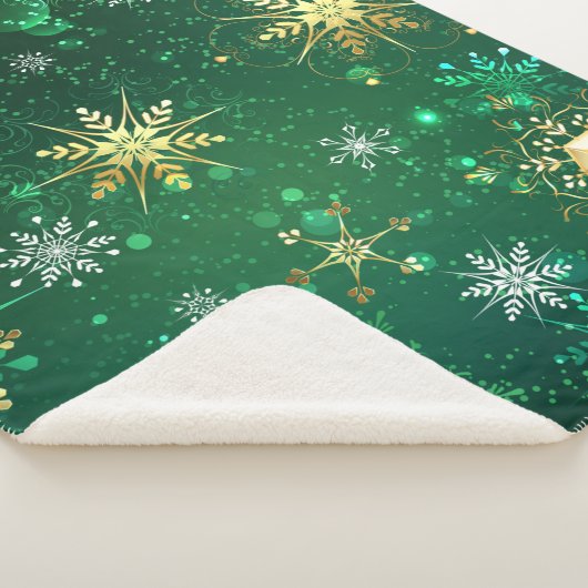 Goldene Schneeflocken im grünen Hintergrund Sherpadecke (3/4)