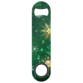 Goldene Schneeflocken im grünen Hintergrund Speed Flaschenöffner (Rückseite)