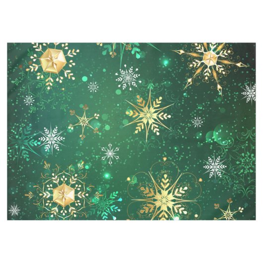 Goldene Schneeflocken im grünen Hintergrund Tischdecke (Vorderseite (Horizontal))