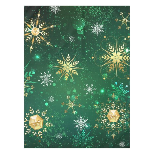 Goldene Schneeflocken im grünen Hintergrund Tischdecke (Vorderseite)