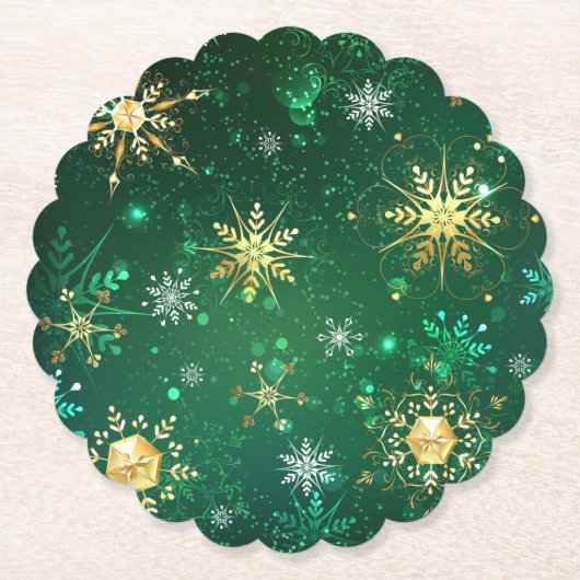 Goldene Schneeflocken im grünen Hintergrund Untersetzer (Vorderseite)