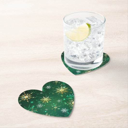 Goldene Schneeflocken im grünen Hintergrund Untersetzer (Vor Ort)