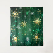 Goldene Schneeflocken im grünen Hintergrund Wandteppich (Vorderseite)