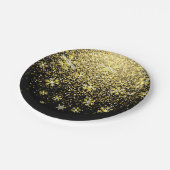 Goldene Schneeflocken im Schwarzen Neujahrsfest-Pa Pappteller (Schrägansicht)
