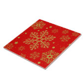 Goldene Schneeflocken in Rot Fliese (Seite)