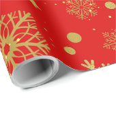 Goldene Schneeflocken in Rot Geschenkpapier (Rolleneckpunkt)