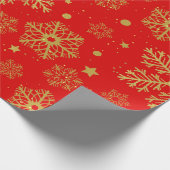 Goldene Schneeflocken in Rot Geschenkpapier (Ecke)