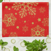 Goldene Schneeflocken in Rot Geschirrtuch (Gefaltet)