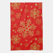 Goldene Schneeflocken in Rot Geschirrtuch (Vertikal)