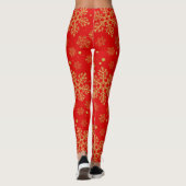Goldene Schneeflocken in Rot Leggings (Rückseite)