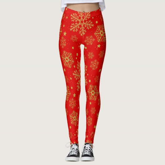 Goldene Schneeflocken in Rot Leggings (Vorderseite)