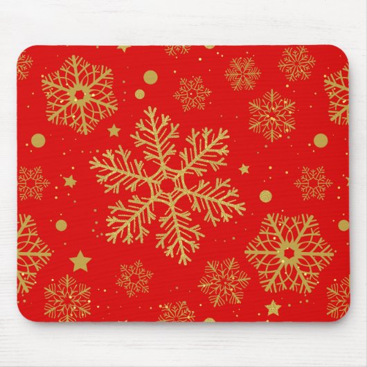 Goldene Schneeflocken in Rot Mousepad (Vorne)