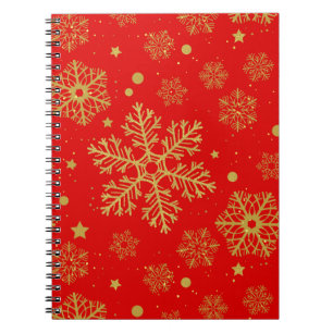Goldene Schneeflocken in Rot Notizblock