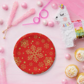 Goldene Schneeflocken in Rot Pappteller (Party)