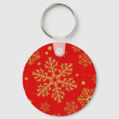 Goldene Schneeflocken in Rot Schlüsselanhänger (Vorderseite)