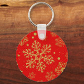 Goldene Schneeflocken in Rot Schlüsselanhänger (Vorderseite)