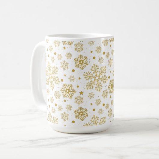 Goldene Schneeflocken Kaffeetasse (Vorderseite Links)