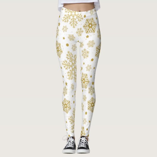 Goldene Schneeflocken Leggings (Vorderseite)