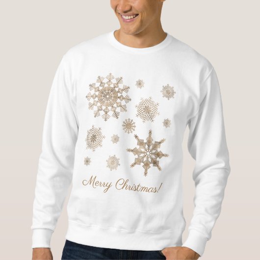 Goldene Schneeflocken mit fröhlichem Weihnachtstex Sweatshirt (Vorderseite)