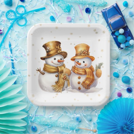 Goldene Schneeflocken mit Schnee Pappteller (Party)