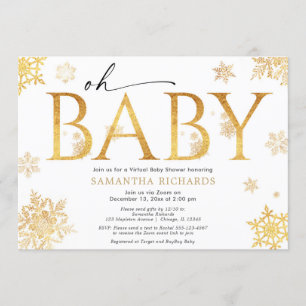 Goldene Schneeflocken mit virtueller Babydusche ge Einladung