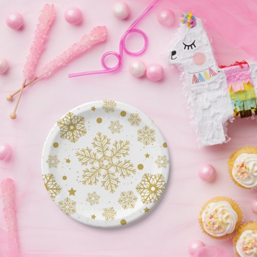 Goldene Schneeflocken Pappteller (Party)