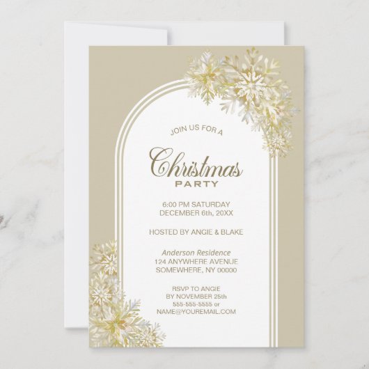 Goldene Schneeflocken Party Einladung (Vorderseite)