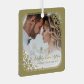 Goldene Schneeflocken Rahmen Modernes Holiday Wedd Ornament Aus Metall (Vorderseite Rechts)