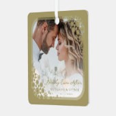 Goldene Schneeflocken Rahmen Modernes Holiday Wedd Ornament Aus Metall (Vorderseite links)