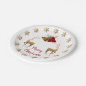Goldene Schneeflocken, Rentiere, Glocken Weihnacht Pappteller (Schrägansicht)