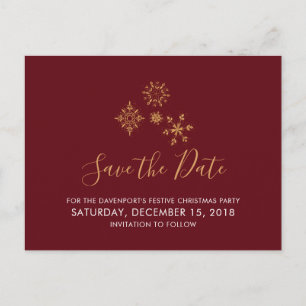 Goldene Schneeflocken Save the Date Weihnachten Postkarte